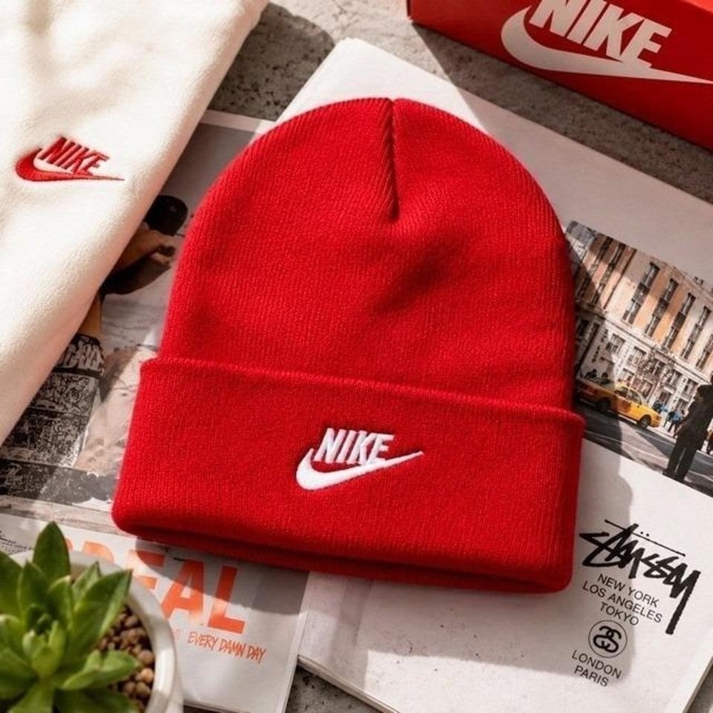 Nike Sportswear Utility Beanie‎ Red Cuffed Knit Hat Embroidered Logo OS